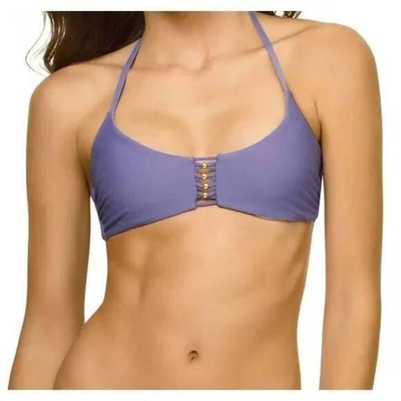 PIlyq M Amethyst Zen Braided Purple Strappy Halter Bikini Top Swim - Picture 1 of 4